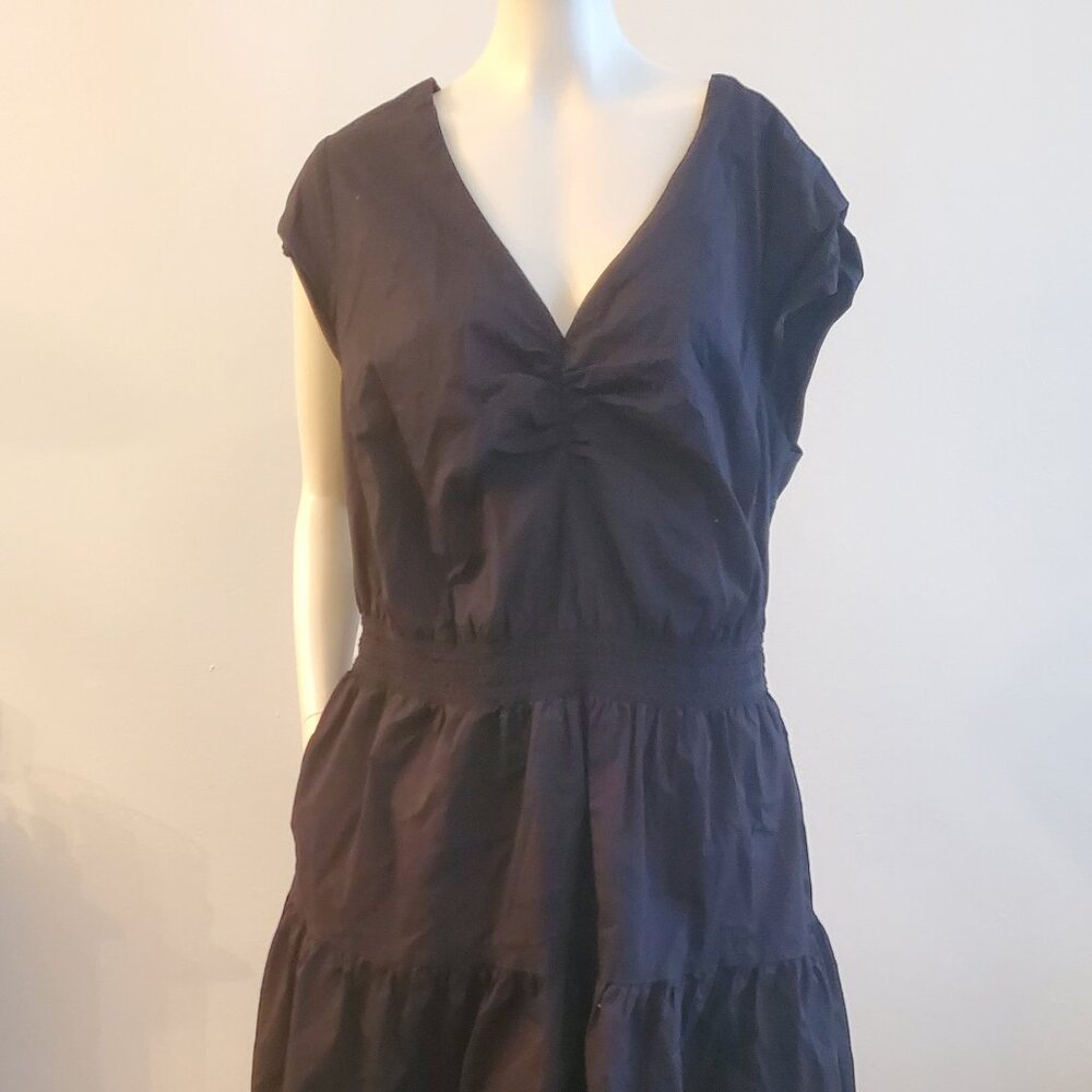 Universal Standard Women's Smocked Tiered Stretch Poplin Black Dress Size M